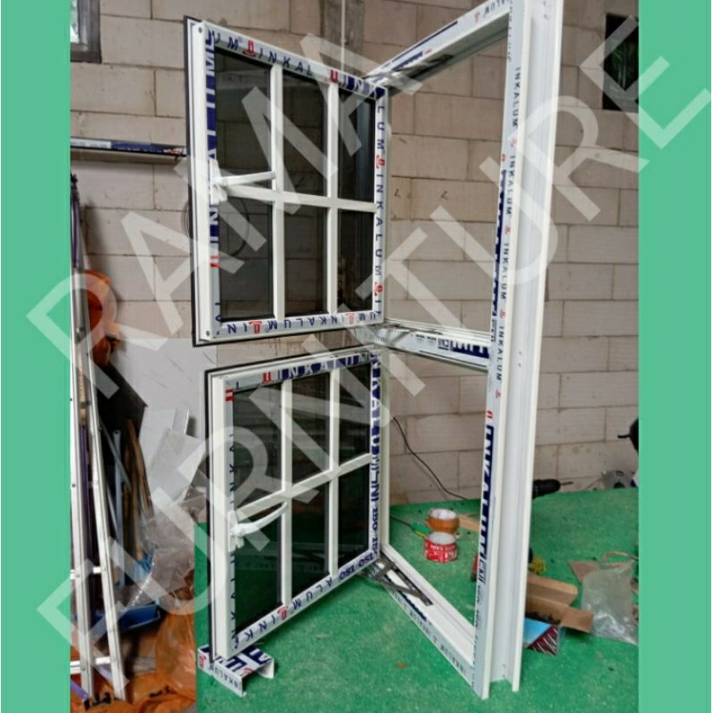 JENDELA L60xT170 ALUMINIUM 2 SEKAT CASEMENT ORNAMEN GRATIS PACKING KAYU