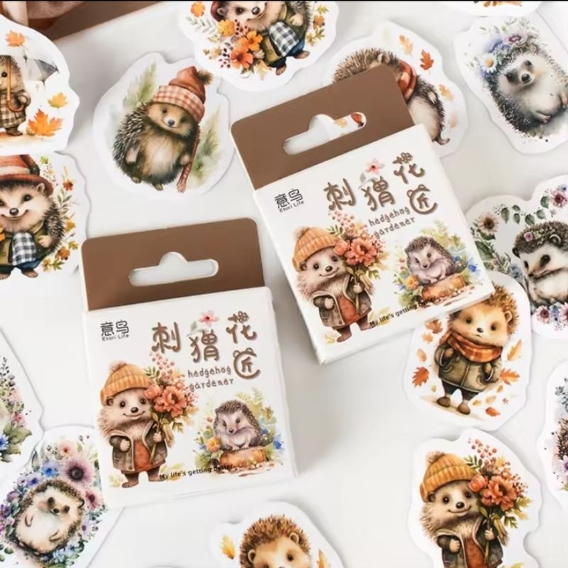 

Stiker Boks 46pcs Tema Hewan Hutan Landak Hedgehog Gardener DIY