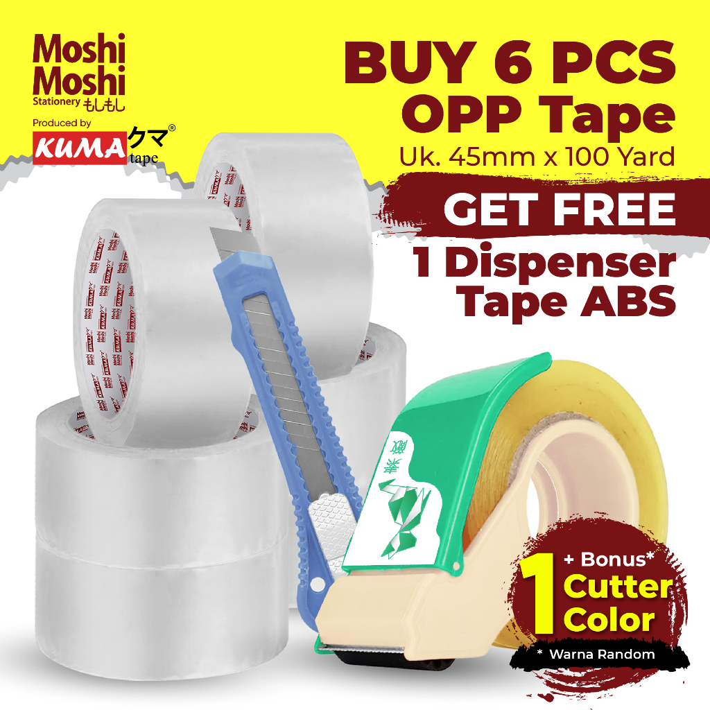 

Lakban Moshi Kuma 2 inch 100 Yard Bening Transparan Isolasi Tape Perekat Kuat