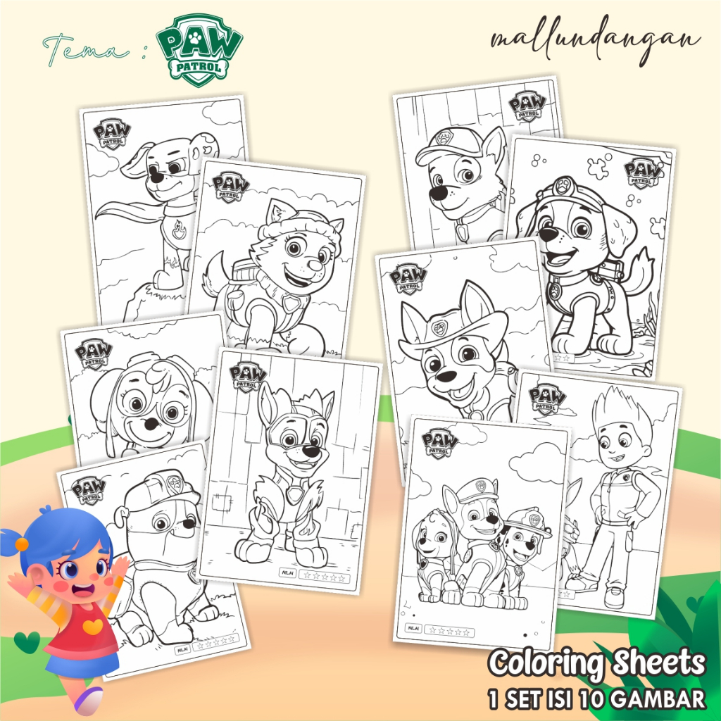 

LEMBARAN MEWARNAI ANAK A4 - KERTAS GAMBAR UNTUK ANAK TEMA PAW PETROL - PAPER COLORING SHEETS FOR KIDS