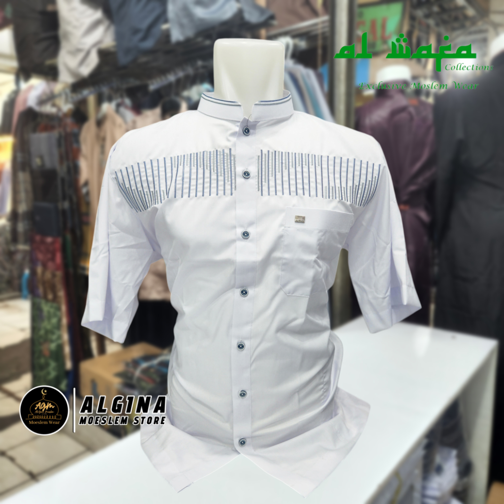 Koko Al Wafa Putih Bordir Lengan Pendek | Baju Muslim Lengan Pendek Al Wafa Platinum Exclusive