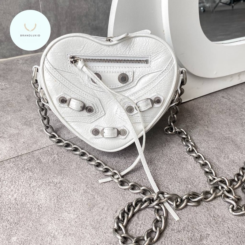 Balenciaga Le Cagole Heart Mini Leather White