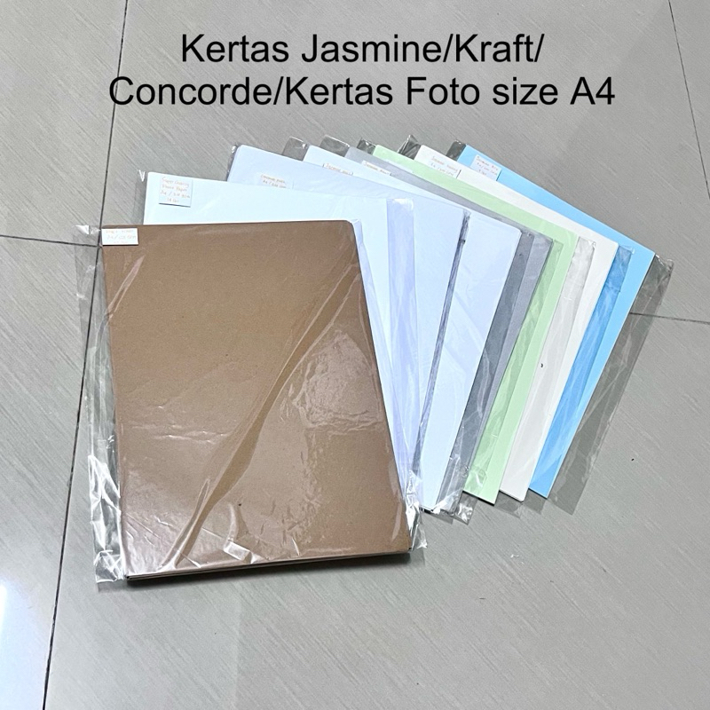 

Kertas Kraft 150gsm/Karton Jasmine 200gsm/Concorde 220gsm/Kertas Foto 210 gsm ukuran A4
