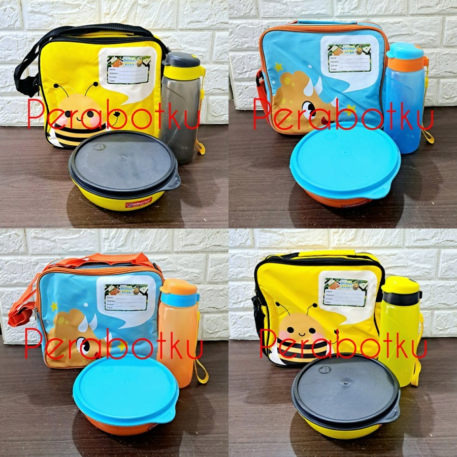 GBU Lunch Box Set Bonavita / Tempat Makan Sekat 3 + Botol Air Minum + Tas / Kotak Bekal Makan Skat 3