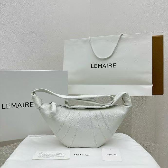Lemaire Croissant Cross Shoulder Bag Small Lychee Pattern White 8820
