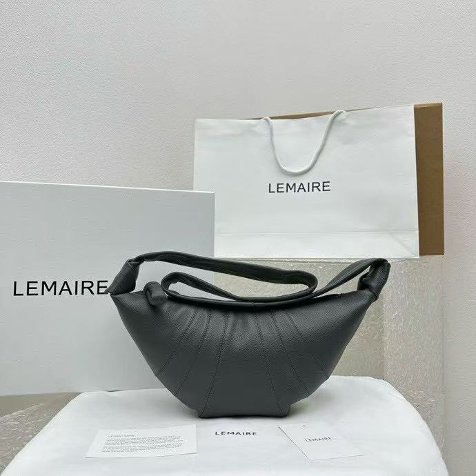 Lemaire Croissant Cross Shoulder Bag Small Lychee Pattern Grey 8820