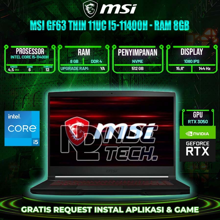 MSI GF63 Thin 11UC I5-11400H