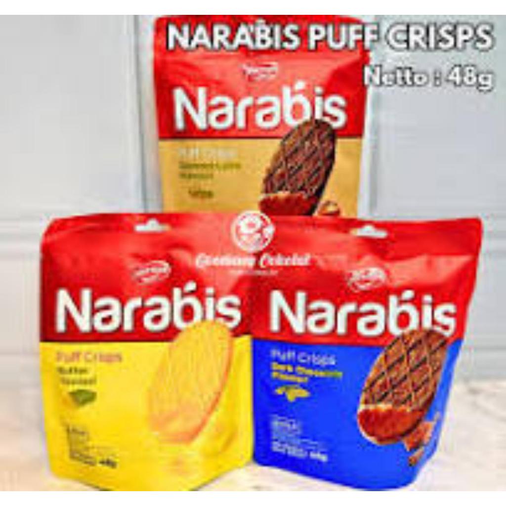 

NARAYA NARABIS PUFF CRISPS Biskuit Cookies Puff Rasa Butter Coconut Latte Dark Chocolate 48g Halal BPOM