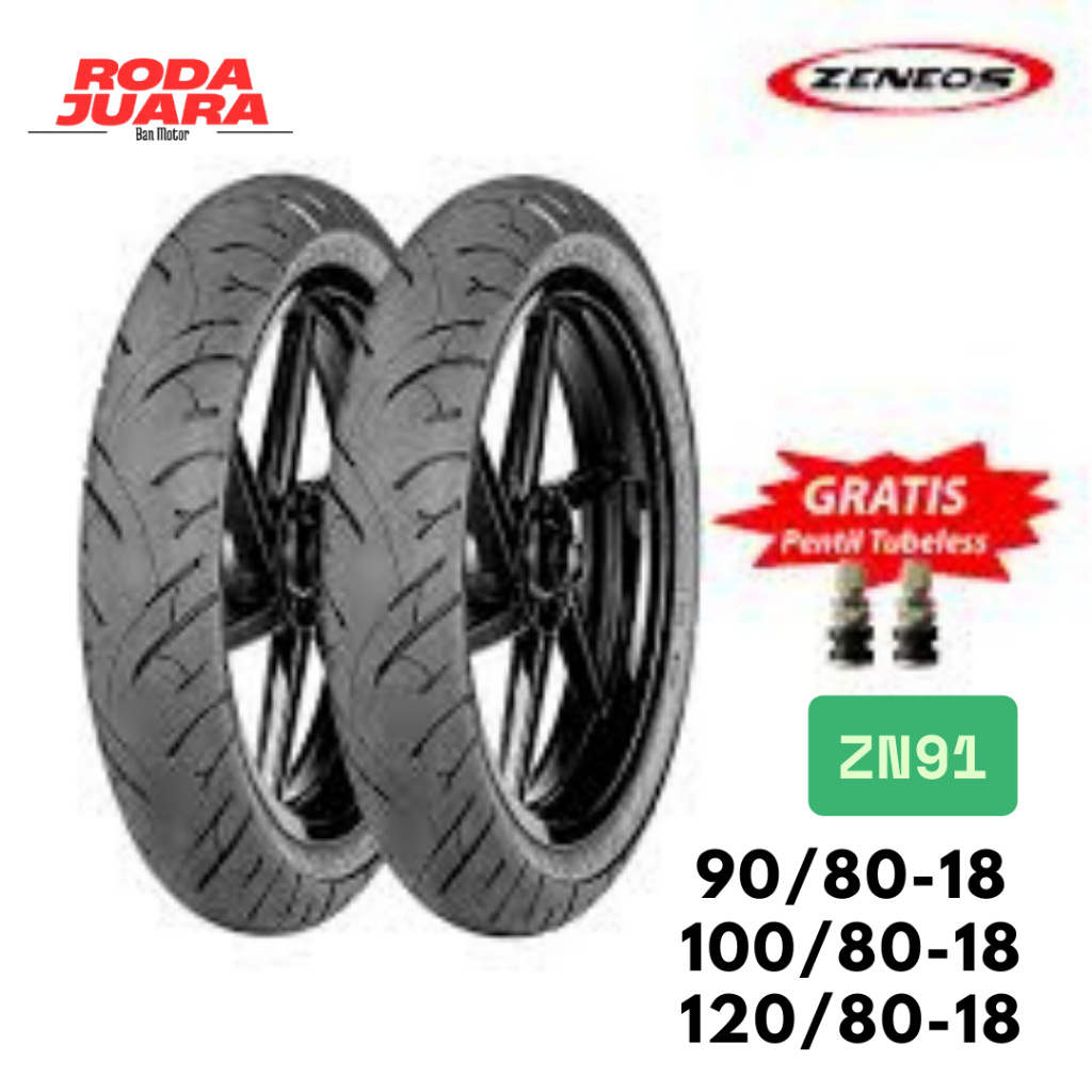 BAN ZENEOS RING 18 90/80 100/80 120/80 ZN91 SATUAN/SEPASANG BAN TUBELES MOTOR RX-KING+TIGER