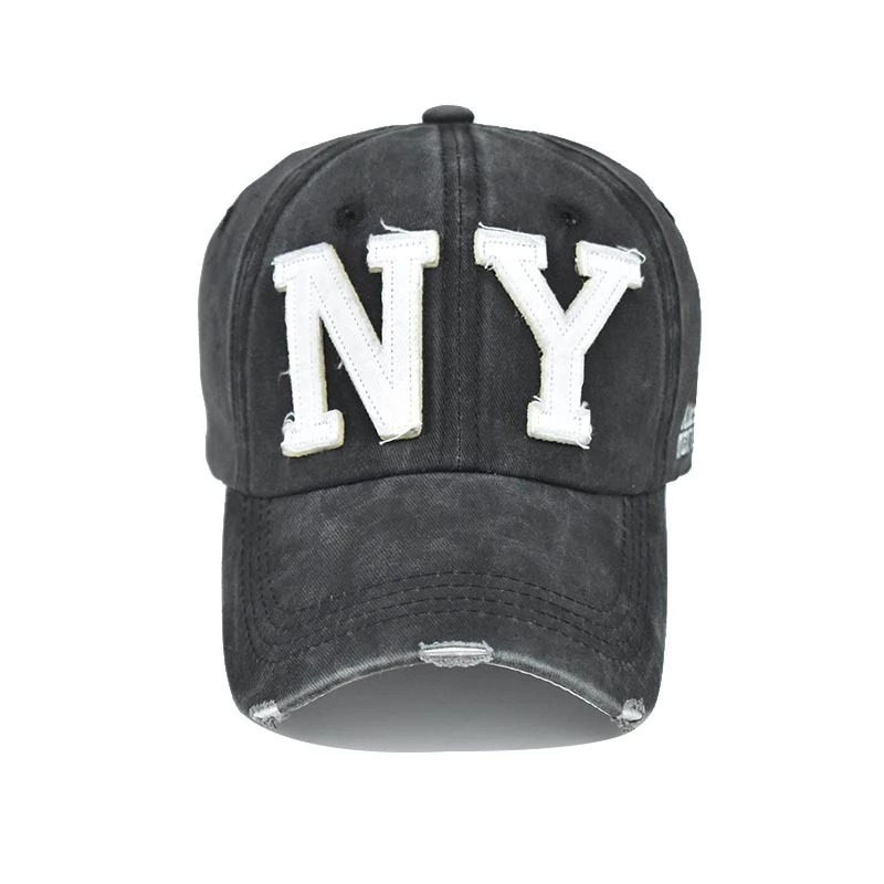 Topi Baseball Distro Cap NY Terbaru - Black Washed Jeans Premium Topi Model Robek