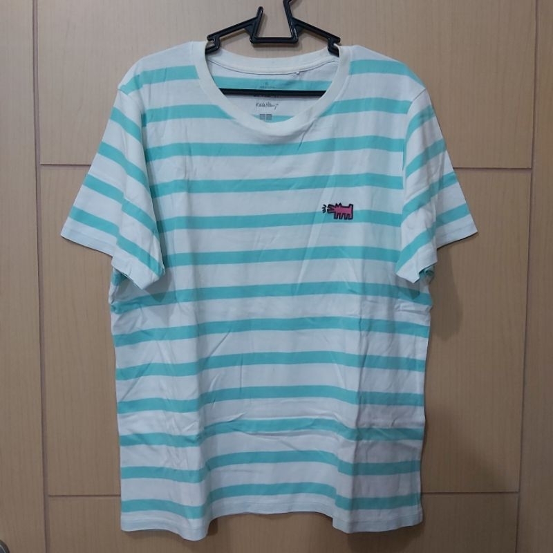 Baju Kaos Wanita Uniqlo Stripe Tosca Putih XL (preloved)