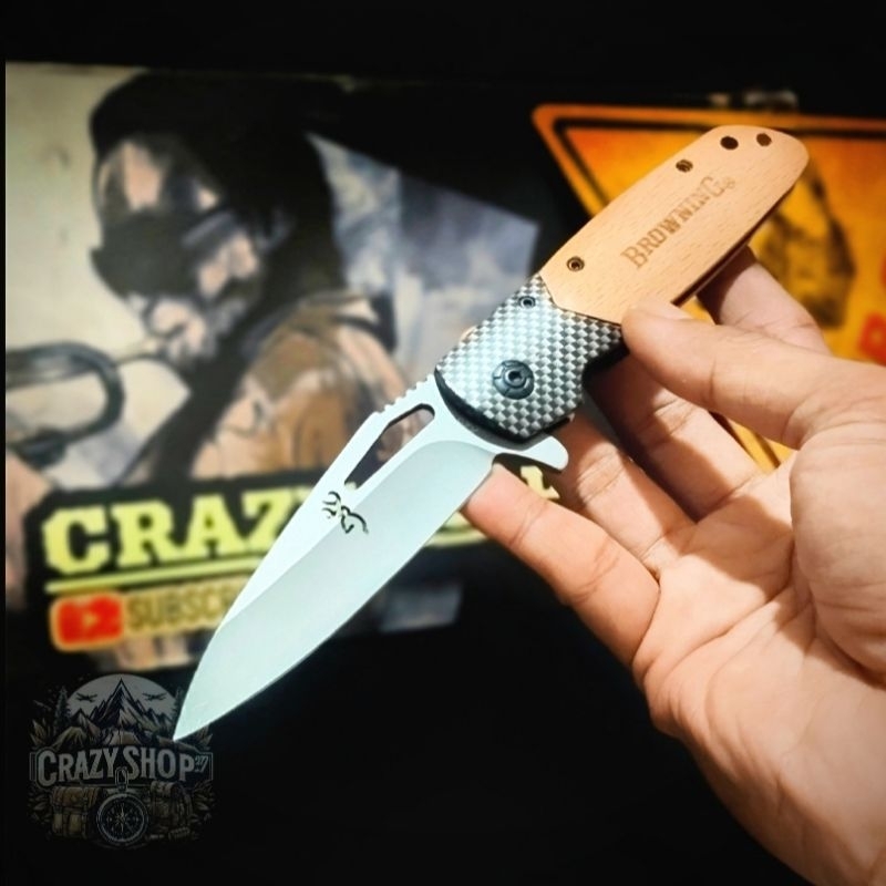 Pisau Survival multifungsi Titanium Browning Wooden handle X28 / Pisau survival