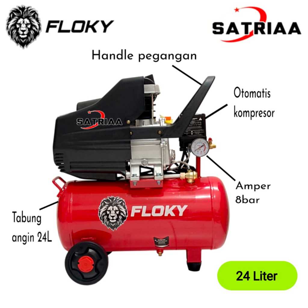 Kompresor Angin 24LT 1 HP 750 Watt FLOKY Kompresor Portable 24LT Pake Oli Kompresor Listrik 750 Watt