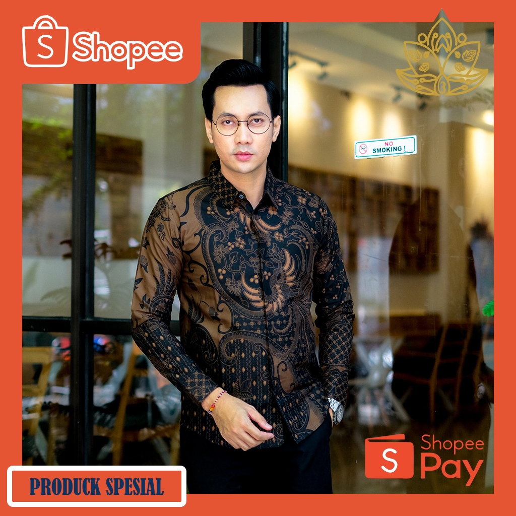 Batik Tri Prabu Kemeja Batik Motif Rama Bahan Katun Slimfit Lengan Panjang COD bisa