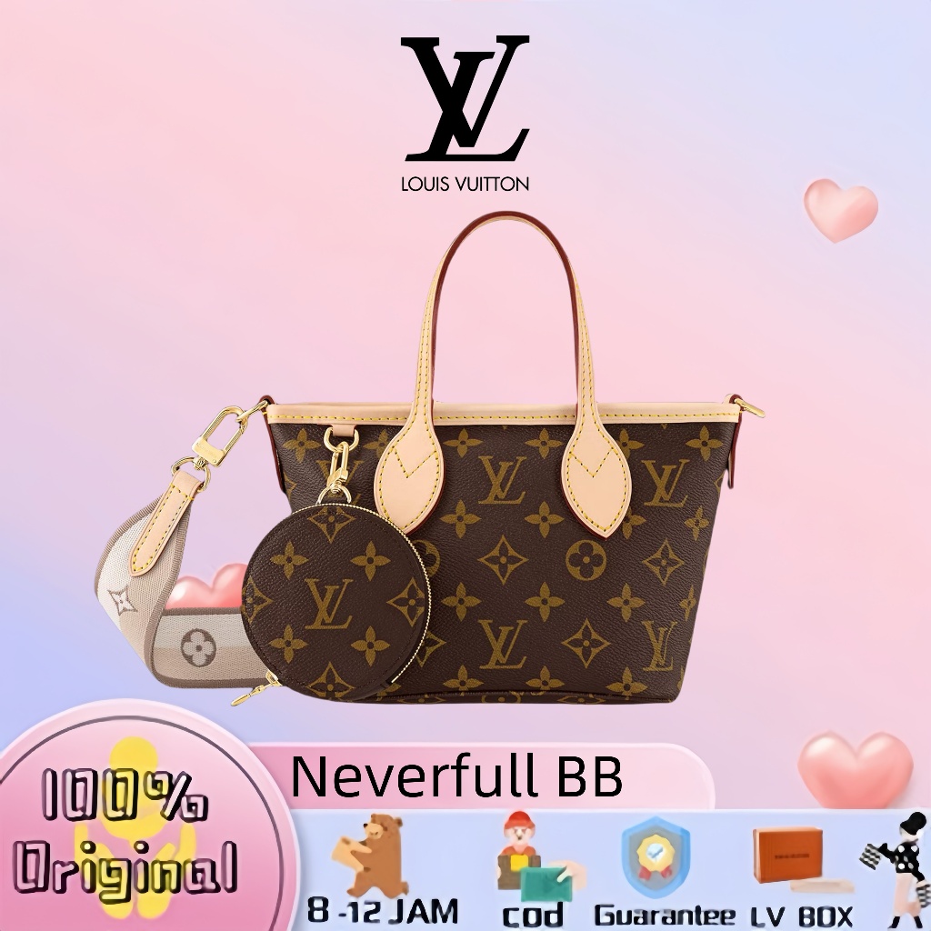 【100% original】LV Louis Vuitton Neverfull BB Mini Shoulder Handbag Shopping Bag Tas Selempang ( Box+