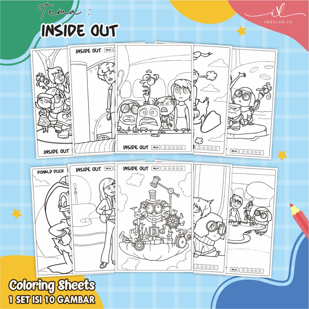 

[INSIDE OUT] KERTAS GAMBAR UNTUK ANAK - LEMBAR MEWARNAI ANAK 1 SET ISI 10 LEMBAR GAMBAR