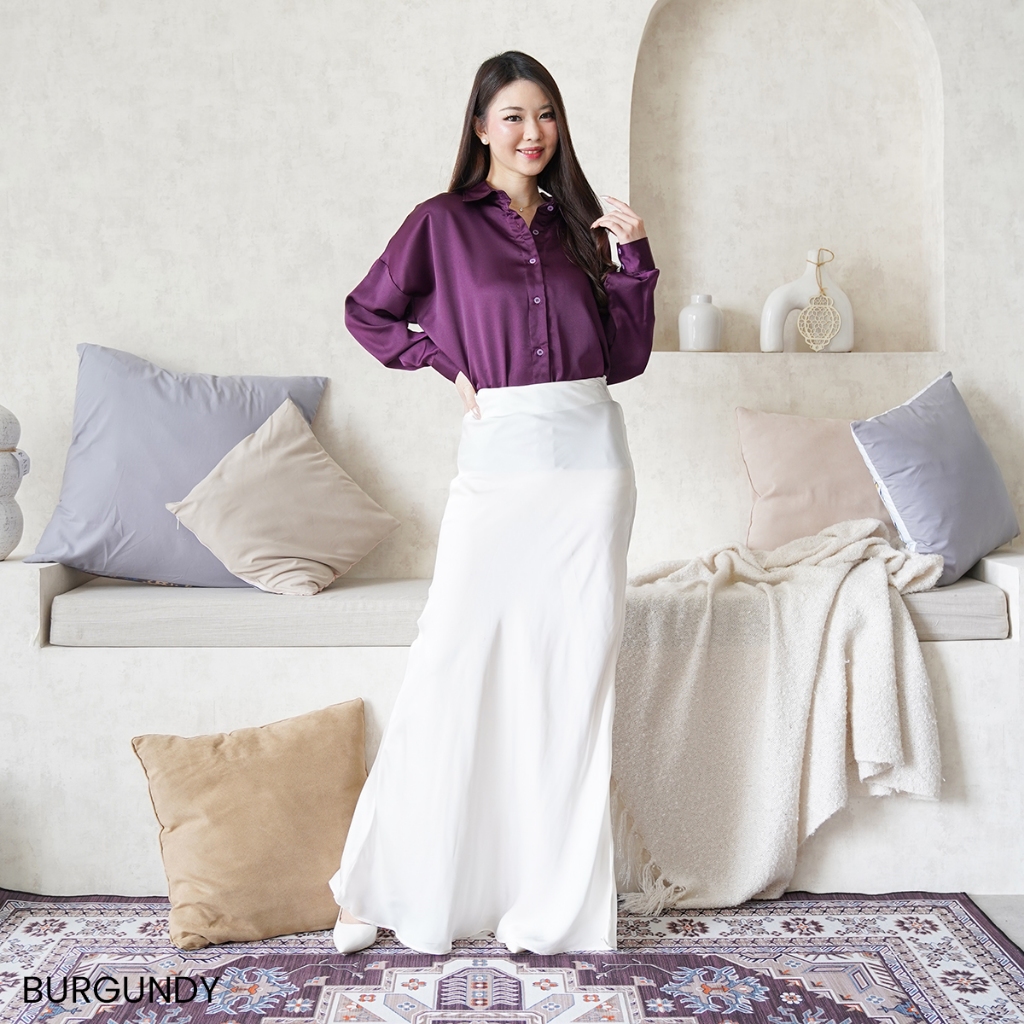 [Haneul] Kemeja Satin Oversized Lila / Kemeja Satin Oversized Korean Wanita Stylish & Comfortable Le