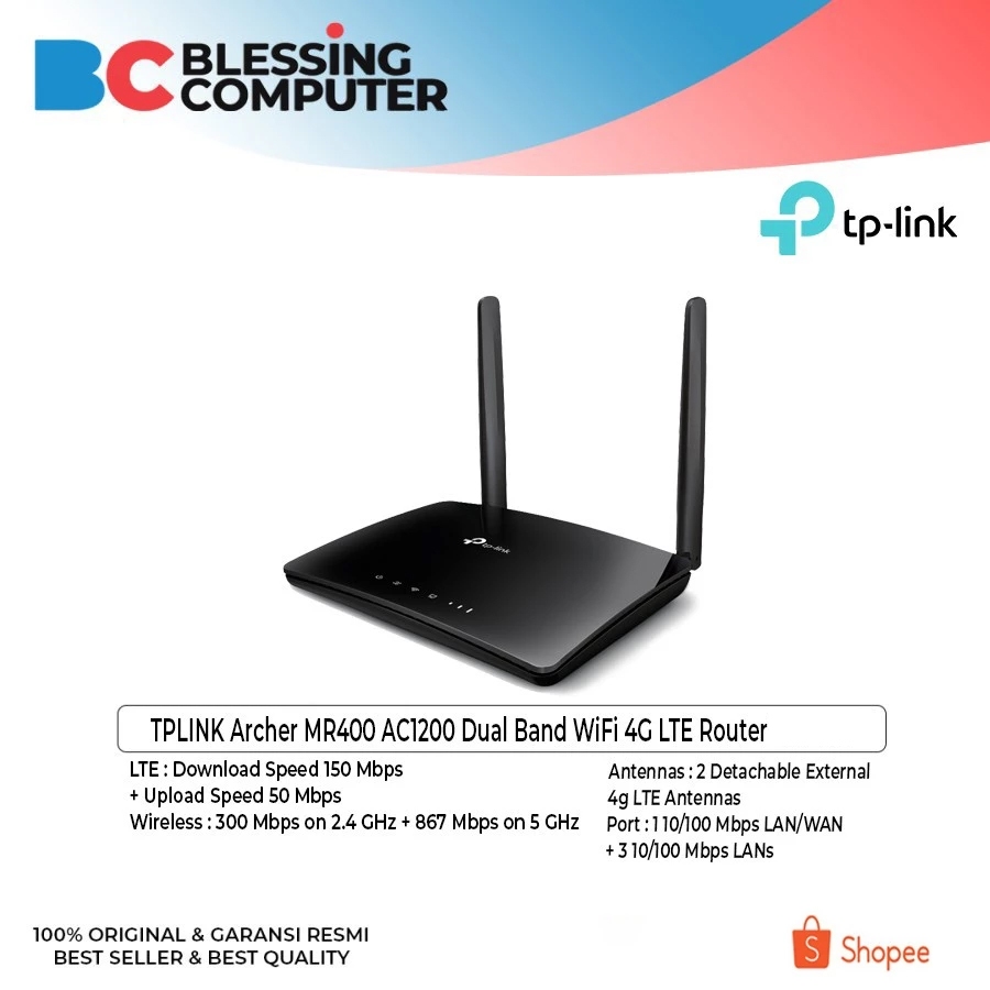 TPLINK Archer MR400 AC1200 Dual Band WiFi 4G LTE Router