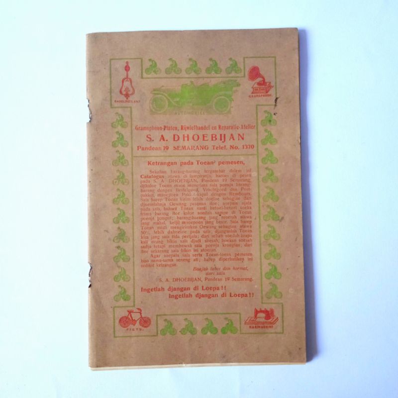 Buku Langka Katalog Toko S.A.DHOEBIJAN Ejaan OE  Rijwielhandel 1926