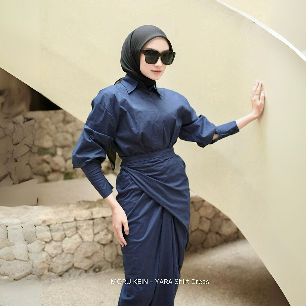 MORU KEIN - YARA Shirt dress wrap 3 in 1 | korea maxi dress lilit panjang vintage hitam putih coklat