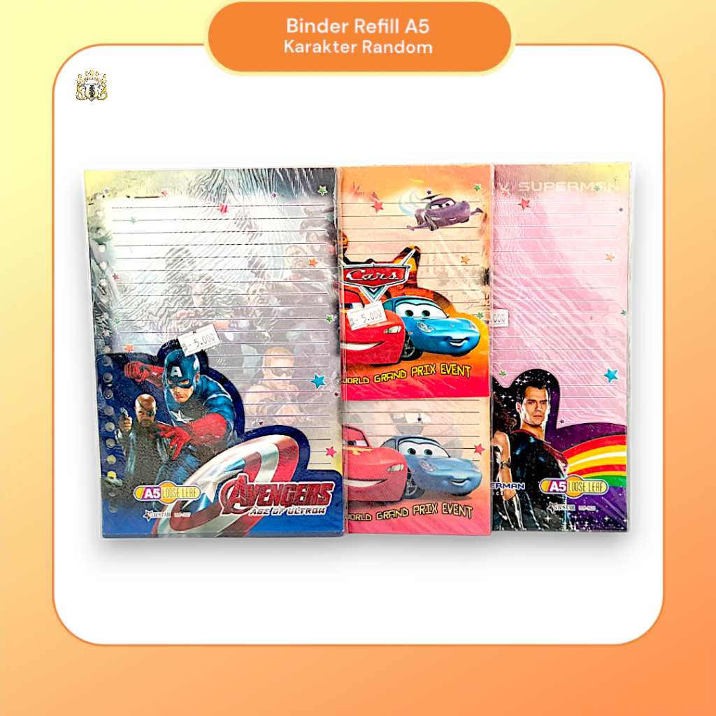 

[ 1 Set ] Kertas Binder Refill Non Harvest A5 Motif Kartun Random Car / Batman / Avengers