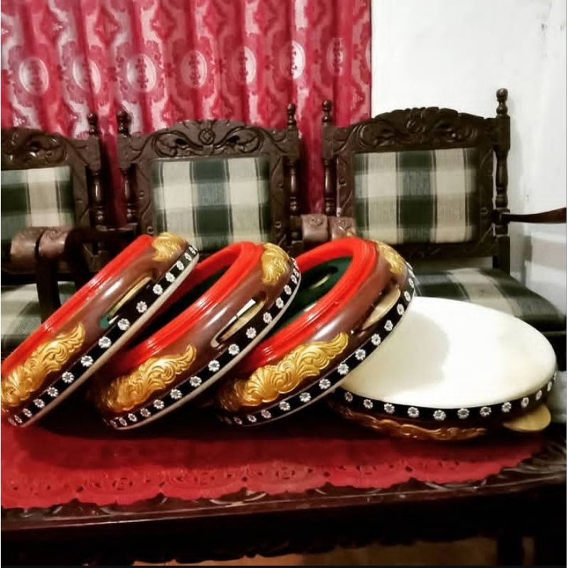 SATUAN REBANA UKIR UKURAN 35CM KERICIK KUNINGAN ASLI