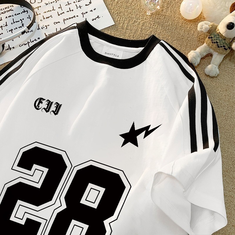 [✅COD]Fastfash Kaos Pakaian Pria Dan Wanita Oversize Lengan Pendek Tiga Garis Kaos Bergambar Beruang