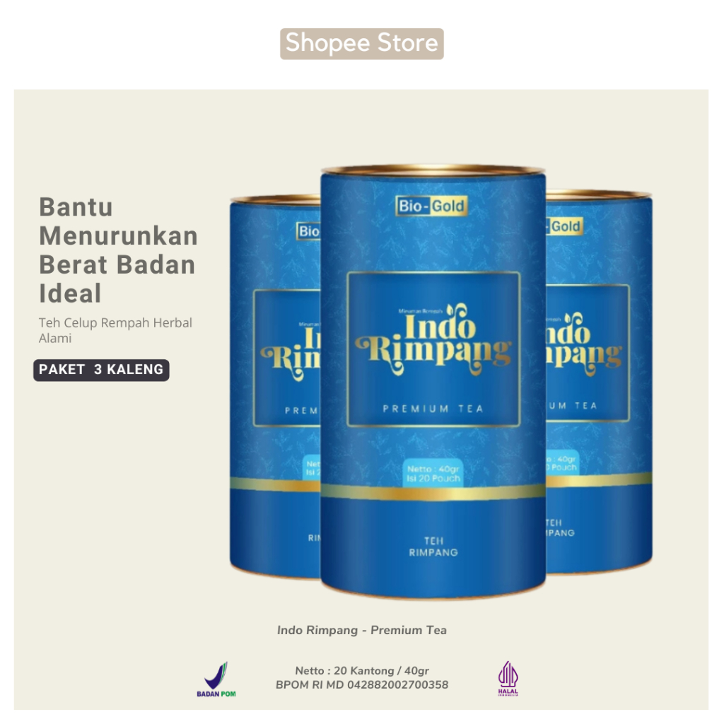 

PAKET 3 POUCH Teh Indo Rimpang Bio Gold Premium 100% Alami Untuk Detox Diet Langsing BB Turun BPOM
