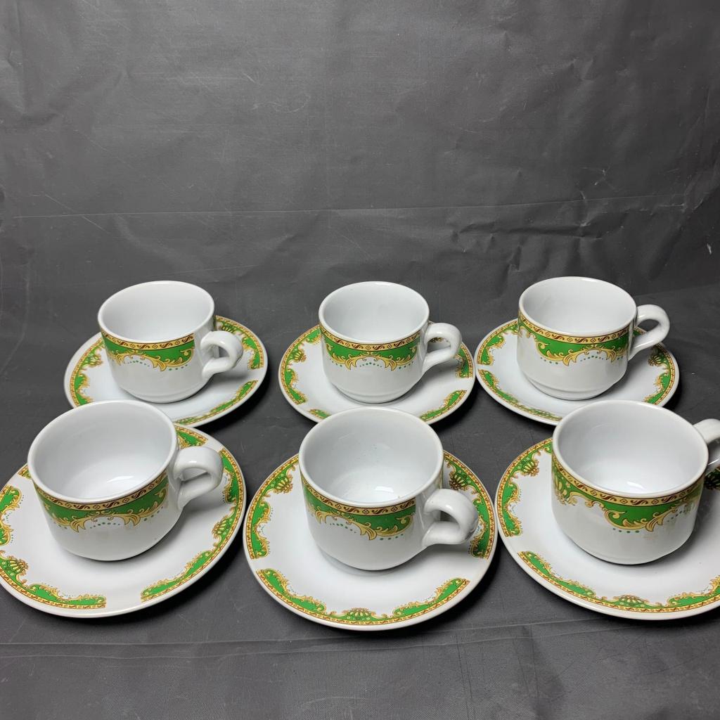 Set Cangkir Keramik Saucer Lilia Motif Mahkota isi 12 / Cangkir Kopi / Cangkir Set Lepek