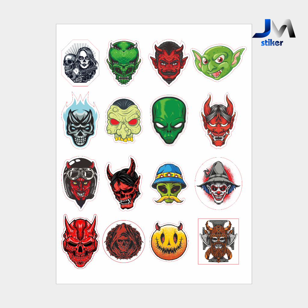 

Paket stiker custom devil series bahan camel cutting bentuk tanpa laminasi di cetak di kertas ukuran A5