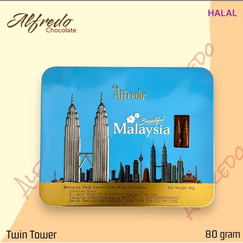 

Alfredo Chocolate Malaysia Twin Tower 80g Milk Coklat