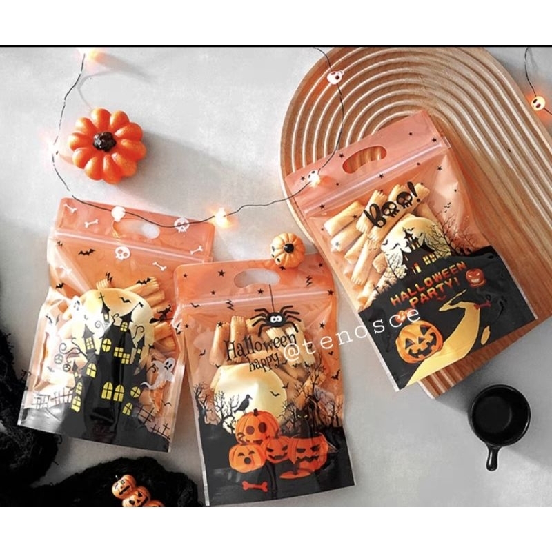 

10pcs Plastik Klip Zip Pouch Stand Cookies Souvenir Permen Cokelat Kue Kering Snack Kemas Kantong Gift Kado Anak Hadiah Halloween