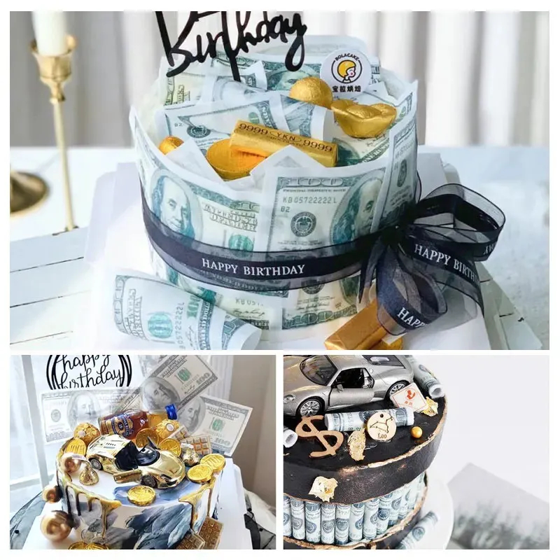 

IMPORT EDIBLE WAFER PAPER $ DOLLAR US MONEY 14X7CM WAFER PAPER DUIT CAKE DI MAKAN FOOD GRADE ISI 10 PCS HIASAN ULTAH EAT TOPPER KUE MONEY 100-Dollar-Bill Money Cake Toppers Edible Glutinous Wafer Rice Paper, Birthday Wedding Pastry Cake Baking Decoration