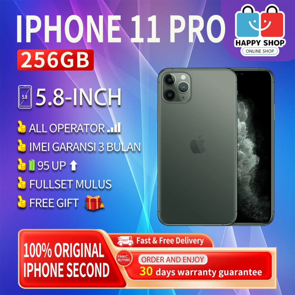 iPhone 11Pro 256GB Fullset Second Original100% EX-INTER 5.8"OLED-Ori Mulus Normal LikeNew SmartPhone
