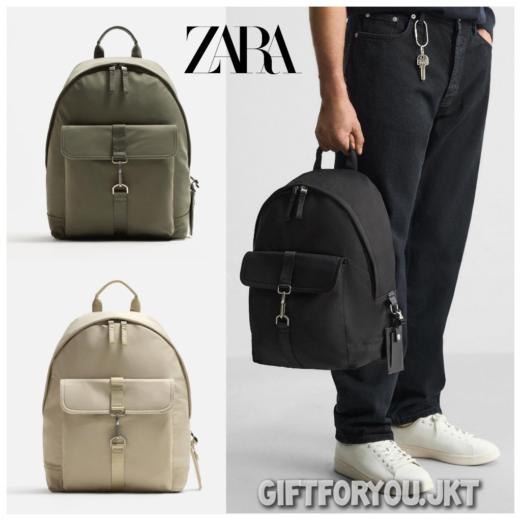 Tas Pria Zara Man Nylon Bag Ransel Technical Hooked Backpack Original Cowok Laki Laki Sporty