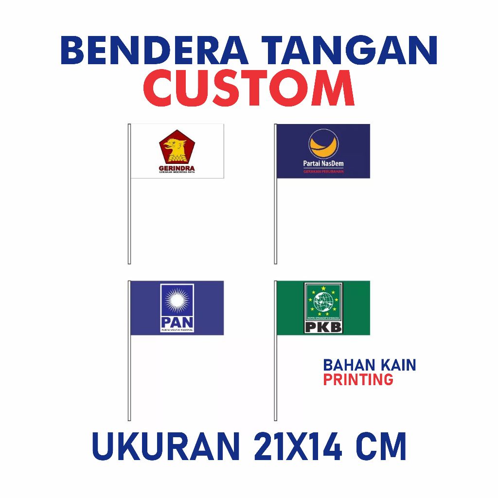Kain Bendera Partai Kecil Bendera Custom Logo Ukuran 21 x 14 cm