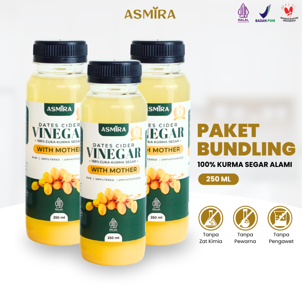 

Paket Hemat Asmira Cuka Kurma Segar Alami With Mother 3 Botol 250ml Mengobati Asam Lambung