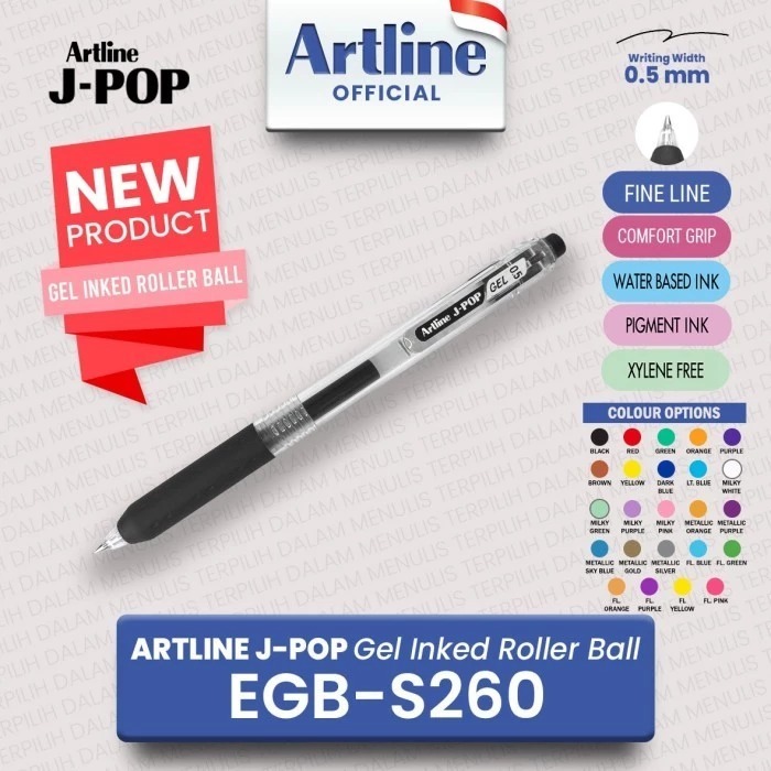 

ARTLINE J-POP Gel Ink Roller Ball Pulpen Warna 0.5 mm EGB-S260