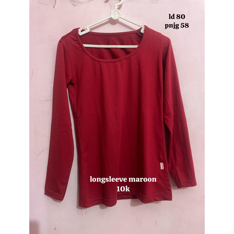preloved kaos lengan panjang longsleeve inner o neck maroon