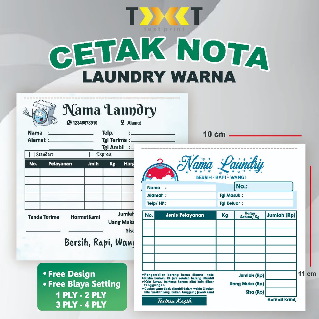 

TERMURAH CETAK NOTA LAUNDRY FULL WARNA CUSTOM UKURAN 1/6 FOLIO