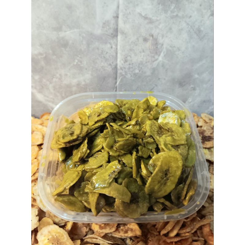 

Kripik pisang lumer rasa MATCHA || berat 120 gram, ukuran thinwall 500 ml