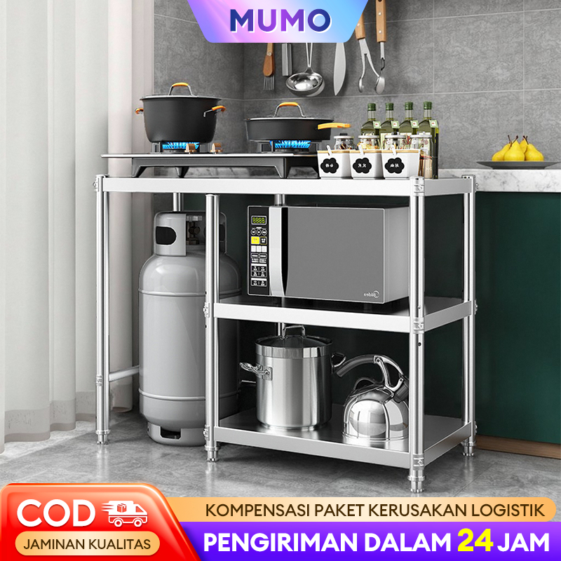 Meja Kompor Stainless Steel Meja kompor 2 tungku Rak dapur Minimalis Serbaguna Rak Penyimpanan Tempa