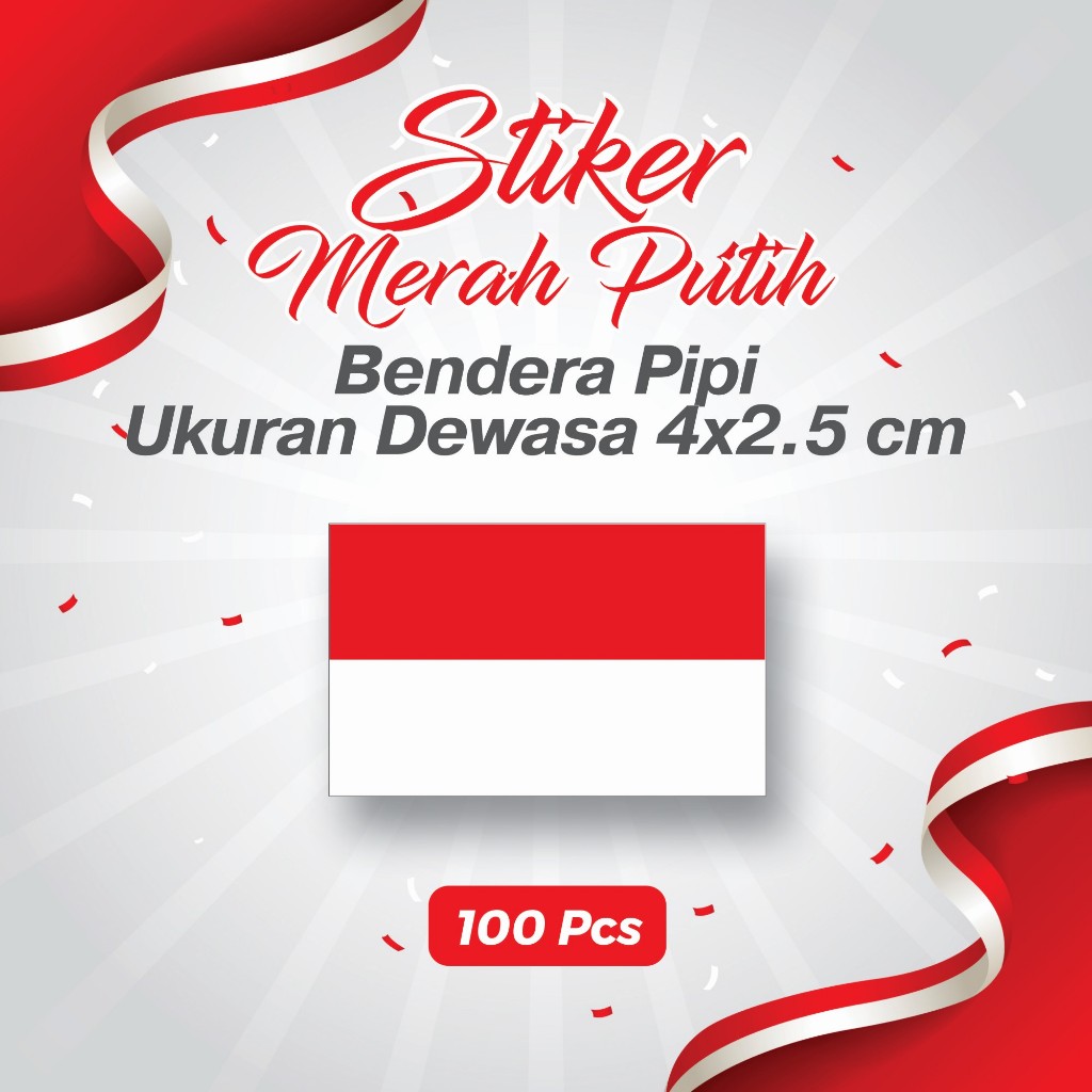

Stiker Pipi Merah Putih 100 Pcs / Sticker Bendera Agustusan / Stiker Tempel Pipi / Besar Dewasa