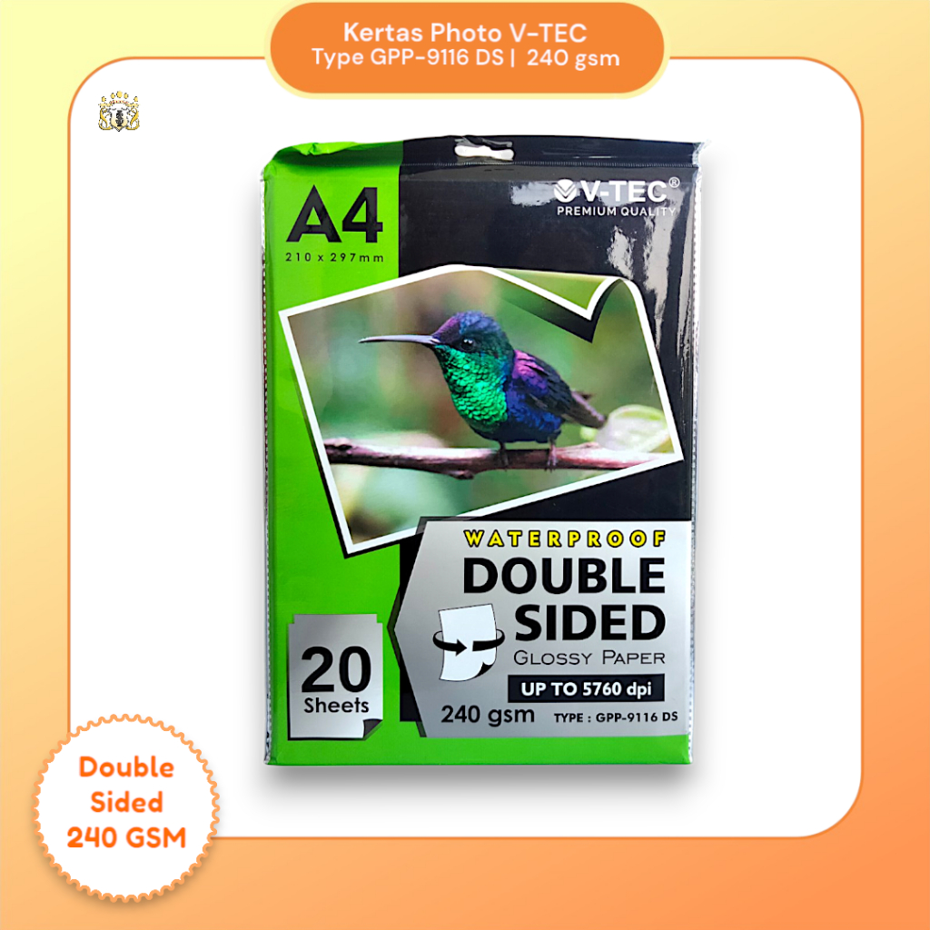 

[ 1 Pack ] Kertas Glossy Paper V-TEC Double Side Waterproof 240 GSM / Isi 20 Lembar