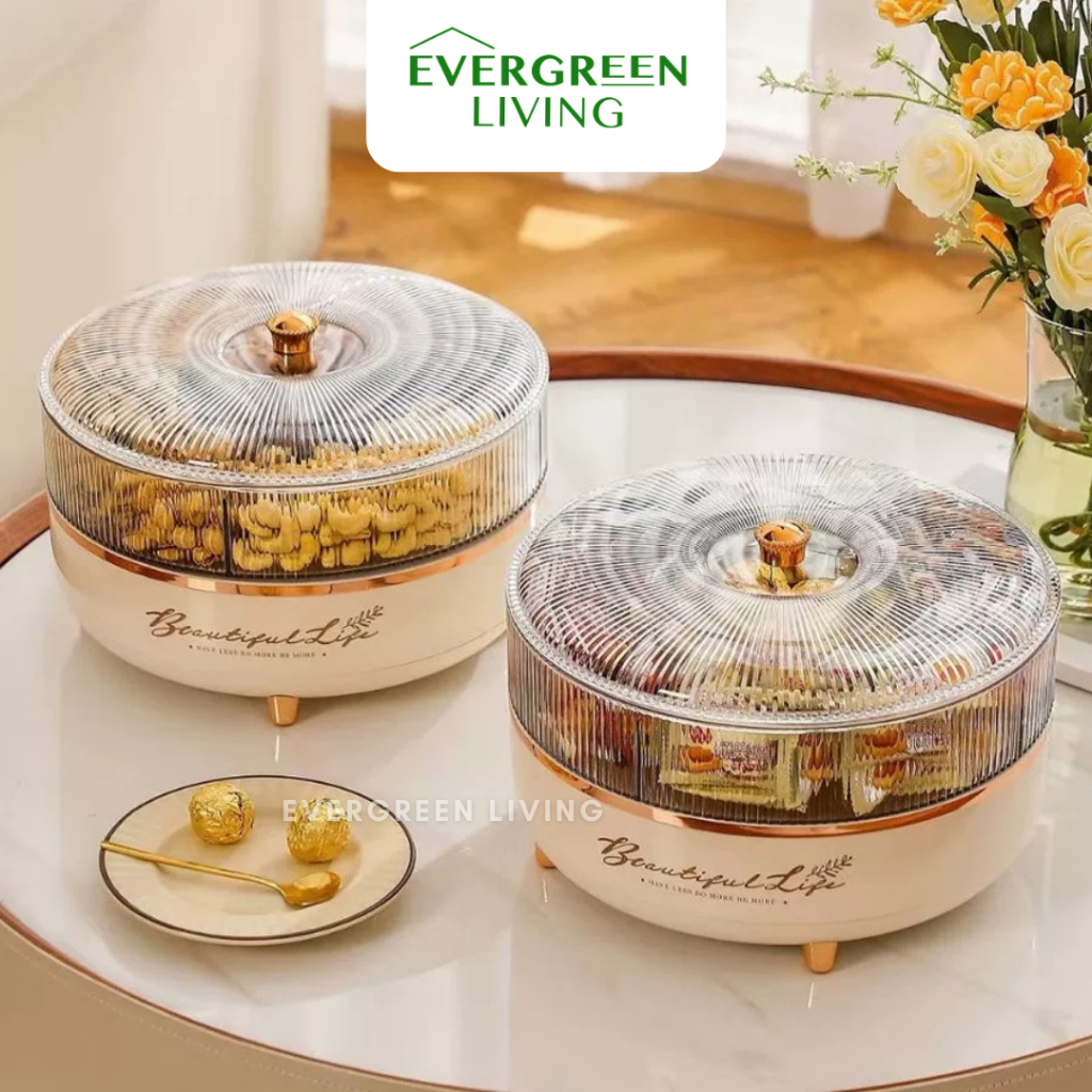 EVERGREEN Snack Box Toples 360 Putar Putih Aesthetic Kue Basah Kering dan Tutup 2 Tingkat Lebaran Im