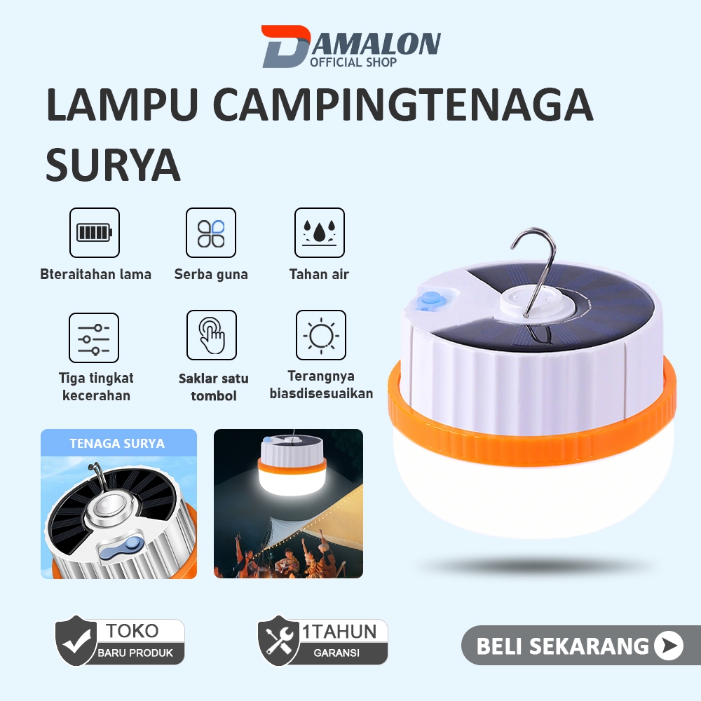 DAMALON Lampu Emergency LED Gantung Solar Panel Camping Lamp 2 model Tenaga Surya + Cas USB Baterai 