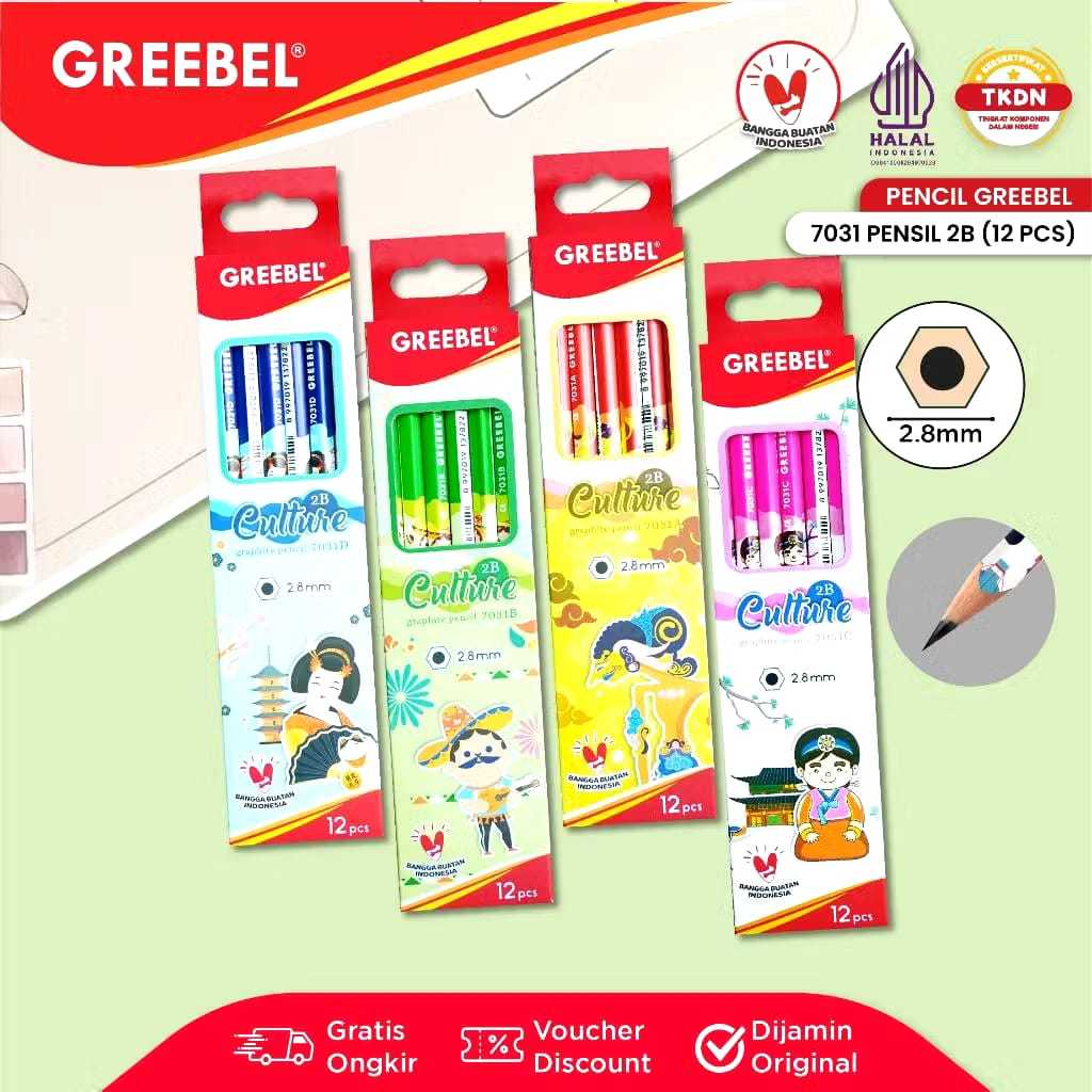 

GREEBEL Pensil Tulis 2B 7031 Culture / Pensil Kayu Ujian / Pencil Grafit Graphite / Pensil Gambar