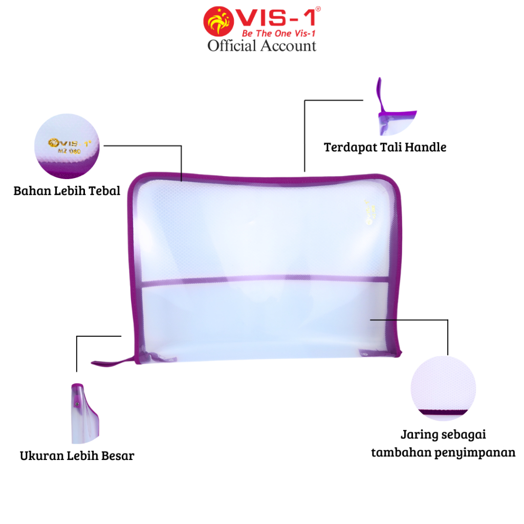 

VIS-1 - Tas Map Resleting / Zipper Bag Transparant/ Map Plastik Zipper Bening F4 Folio / kode MZ-080