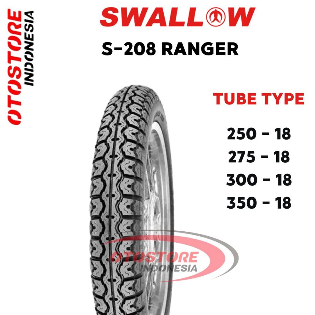 BAN LUAR SEPEDA MOTOR SWALLOW S-208 RANGER UKURAN 250 275 300 350 RING 18 TUBETYPE BAN MOTOR CLASIC 