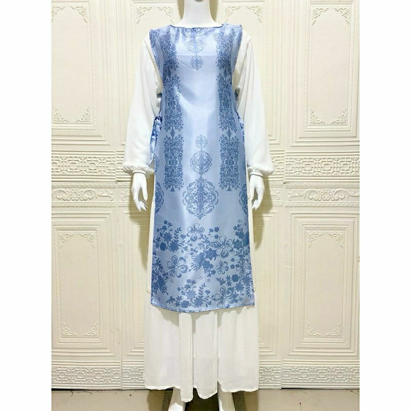 outer satin motif panjang long vest satin velvet panjang cardigan kondangan